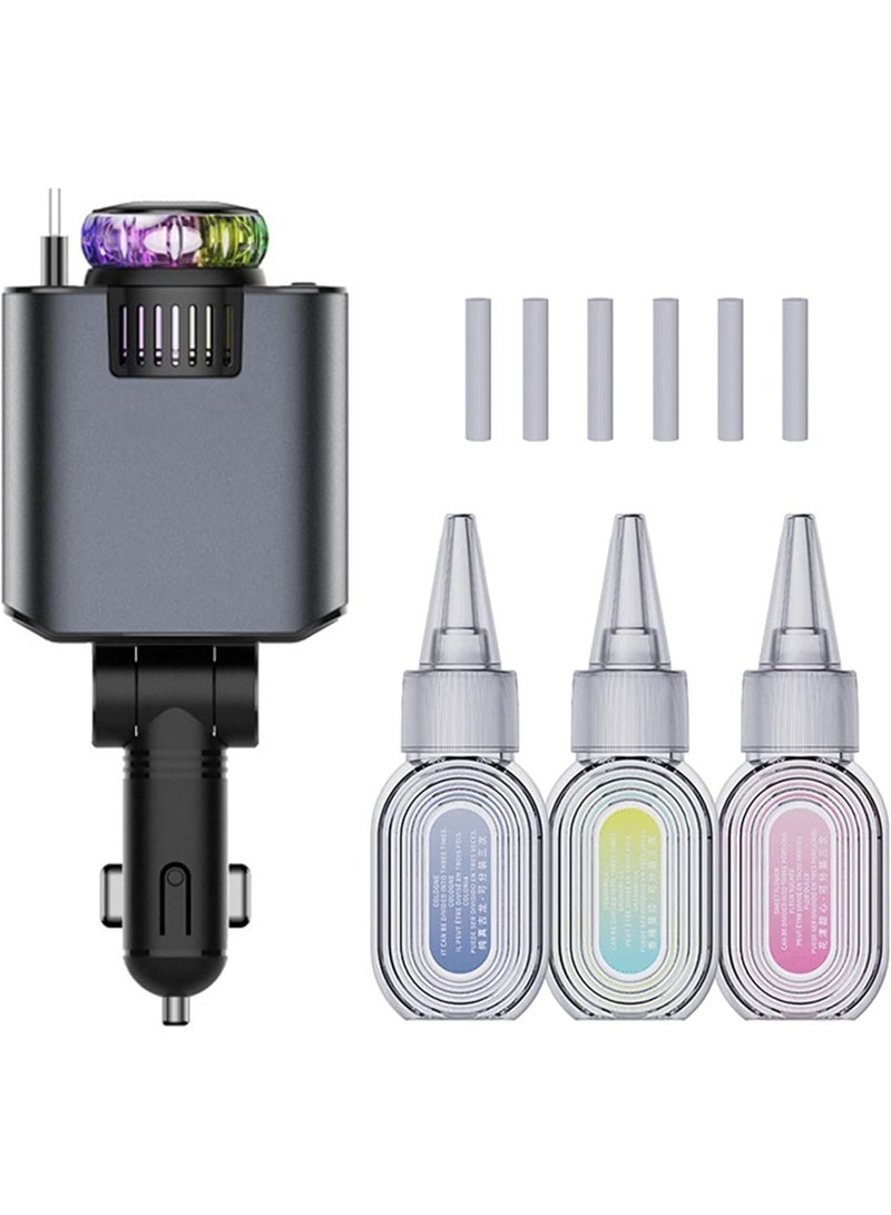 HERIOS 5-in-1 Car Charger with 180° Adjustable Head, Retractable 80cm Fast Charging Cables USB-C and iOS, Dual Port 45W, Air Freshener with LED Star Light, type c cable, car charger fast charging - Image 5